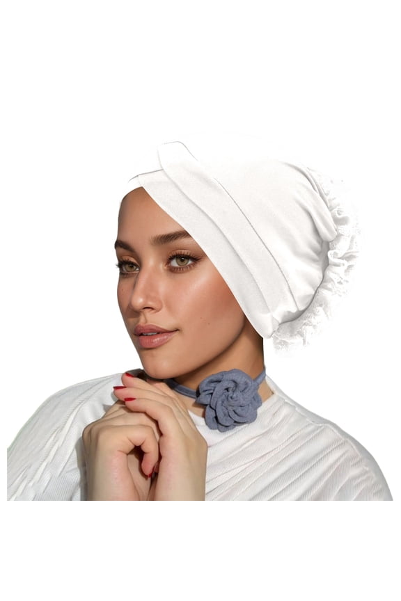 Women's Elegant Lace Embroidered Headband Scarf Forehead Cover Hijab Cap Breathable Lightweight Daily Casual Modern Classic Soft Smooth Flowy Fine Exquisite Delicate White