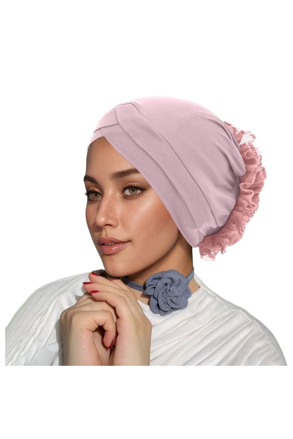 Women's Elegant Lace Embroidered Headband Scarf Forehead Cover Hijab Cap Breathable Lightweight Daily Casual Modern Classic Soft Smooth Flowy Fine Exquisite Delicate Light Purple