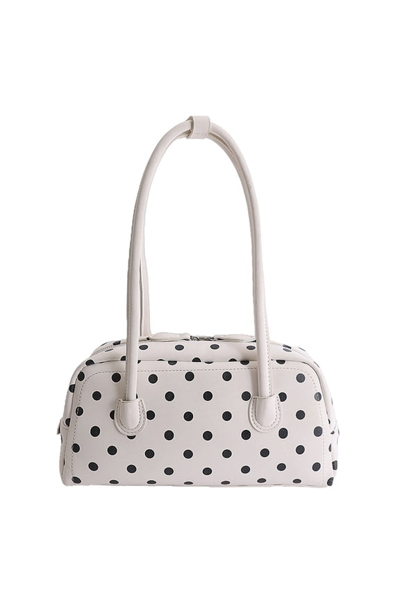 Women's Fashion Cute Polka Shoulder Handbag Tote Bowler Bag for Women, Casual Shoulder Handbag, Everyday Tote Bag White3