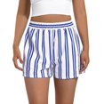 thumbnail image 1 of AJGRHE Women's Fashion Striped Casual Elastic Waist Pocket Shorts Blue XL, 1 of 9