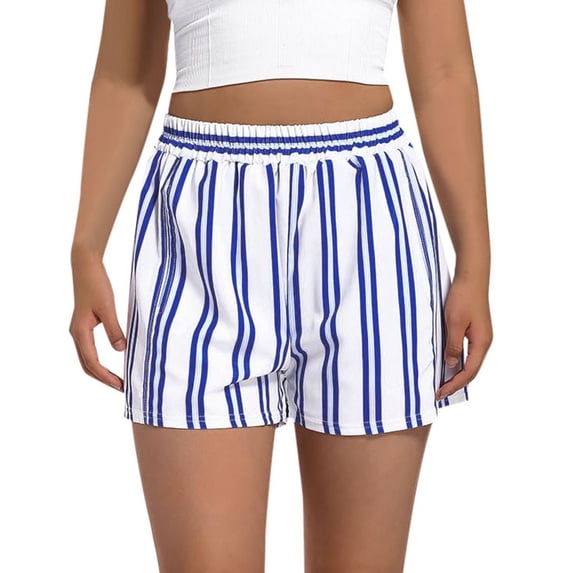 AJGRHE Women's Fashion Striped Casual Elastic Waist Pocket Shorts Blue XL