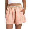 thumbnail image 1 of AJGRHE Women's Fashion Striped Casual Elastic Waist Pocket Shorts Orange L, 1 of 9