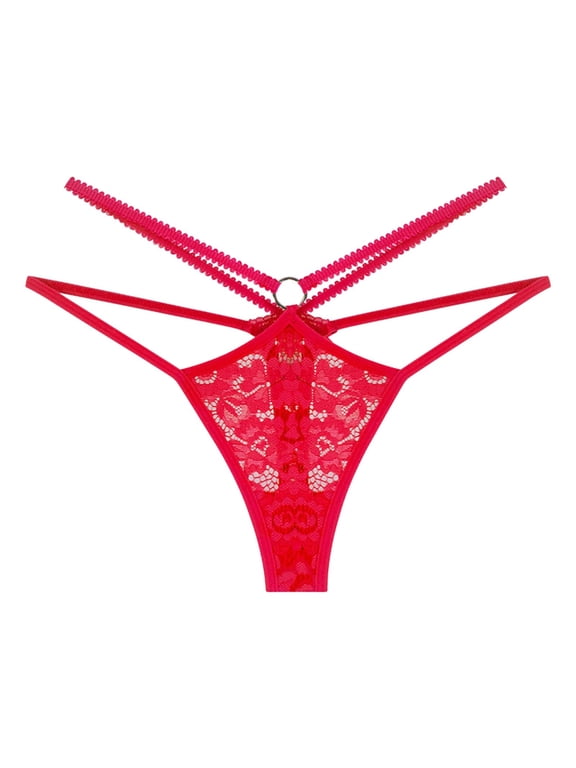 Women's Glitter Underwear Breathable Strappy Lace Underwear Panties Red S
