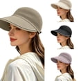 thumbnail image 1 of AJGRHE Women's Knitted Breathable Wide Brim Sun Hat Casual Summer Outdoor Beach Travel Accessory Wide Brim Sun Hat for Women Beach Visor Cap Sports Golf Hiking Khaki One Size, 1 of 4