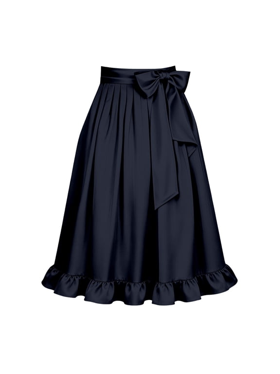 Women's Midi Dirndl Apron Festival Bodice with Ribbon Bow Adjustable Straps Skirt Apron for Cosplay Themed Parties Corset Top Navy L