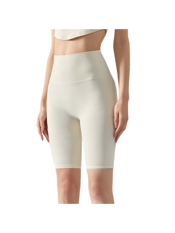 Women's No Front Seam Butt Lift Biker Shorts, High Waist Athletic Workout Yoga Gym Shorts White A