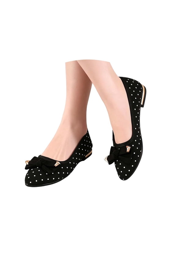 Women's Polka Dots Bowknot Mules Wedding Pointed Toe Elegant Flat Sandals Casual Flat Shoes With French Polka And Bow – Elegant Round Toe Mary Jane Shoes Black 35