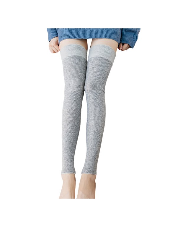 Women's Rabbit Wool Knee High Socks Patchwork Yoga Warm Leg Protectors Knitted Long Stockings Grey One Size