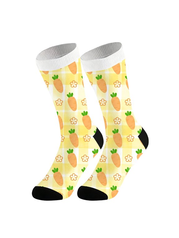 Women's Stockings Funny Easter Stockings Novelty Holiday Crew Length Socks With Colorful Bunny Egg Patterns For Daily Party Wear Yellow One Size