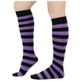 thumbnail image 1 of AJGRHE Women's Stockings Striped Calf Socks Performance Knee High Stockings Dark Purple One Size, 1 of 5