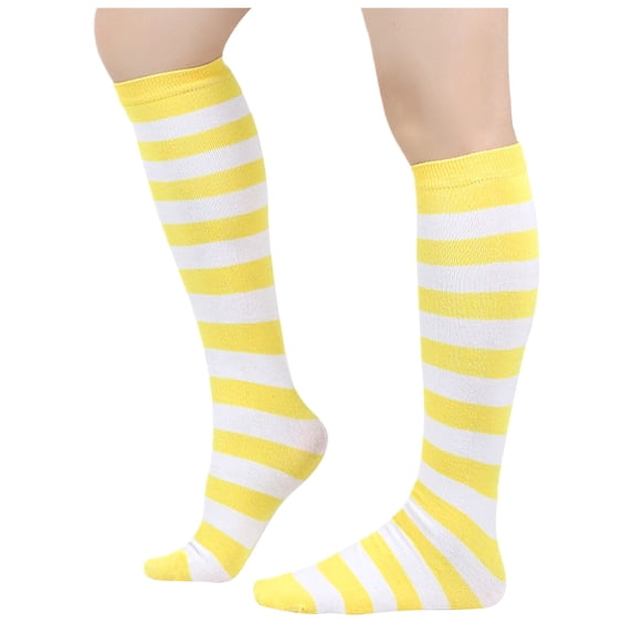 AJGRHE Women's Stockings Striped Calf Socks Performance Knee High Stockings Light Yellow One Size