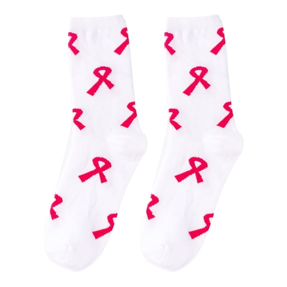 AJGRHE Women's Stockings Unisex Cancer Awareness Theme Printed Mid Calf Casual Socks White One Size