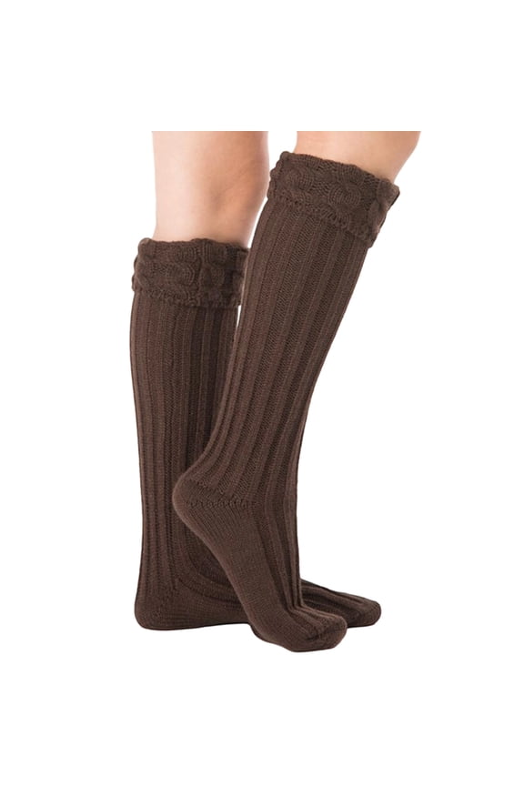 Women's Stockings Warm Knitted Stockings Leg Warmers Foot Cover Boot Liners Cozy Winter Socks For Women Girls Soft Yarn Textured Design Coffee One Size