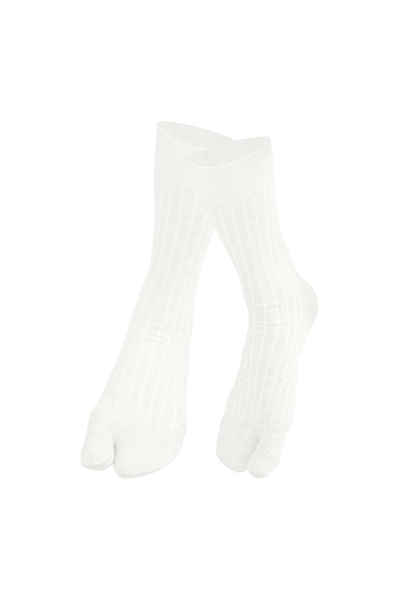 Women's Striped Minimalist Tabi Stockings Toe Separator Mid Calf Non Comfortable Stretchable Casual Wear Socks White One Size
