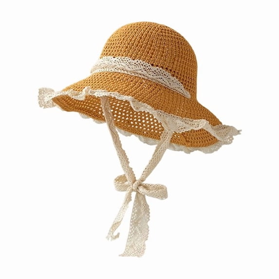 AJGRHE Women's Summer Sun Hat Wide Brim Straw Beach Hat With Lace Trim Adjustable Tie For Outdoor Travel Gardening Vacation Coffee M