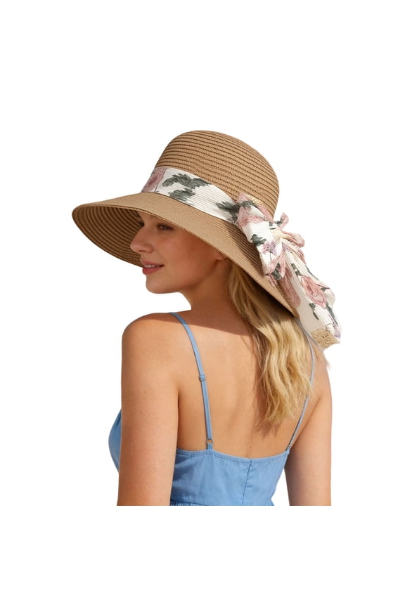 Women's Summer Sun UV Protection Visor Wide Brim Clip on Beach Pool Golf Cap Hat Khaki One Size