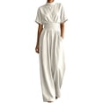 thumbnail image 1 of AJGRHE Women's Wide Leg Jumpsuits Summer Half Turtleneck Short Sleeve Wide Leg Jumpsuit Casual Solid Loose Long Pants Fashionable Piece White M, 1 of 5