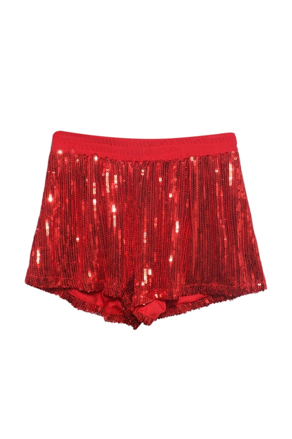 Women's Y2K Sequin Micro Shorts Low Rise Bodycon Sparkly Mini Shorts Going Out Bottoms Rave Party Clubwear Red One Size