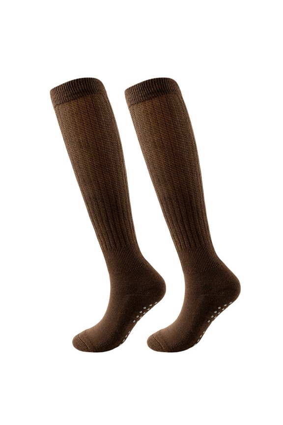 Women's Yoga Leisure Socks With Grips For Long Scrunch Non Slouch Stockings Coffee One Size