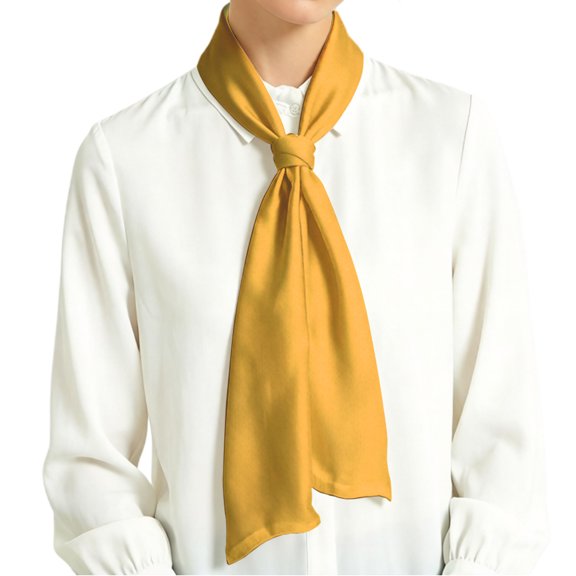 AJGRHE Womens Elegant Long Solid Color Silk Scarf Versatile Double Layer Necktie Chiffon Stole Travel Business Casual Daily Date Party Yellow