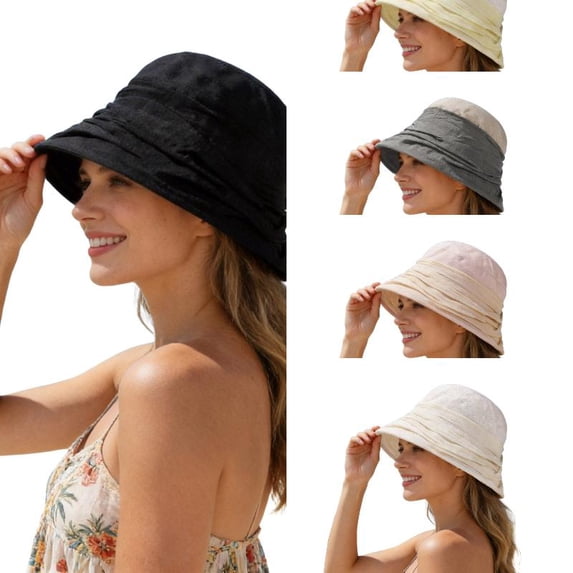 AJGRHE Womens Fashionable Slouchy Crinkle Patchwork Beret Hat Casual Wide Brim Sun Cap Womens Sun Hat Organic Cotton Japanese Design Soft UV Protection Black One Size