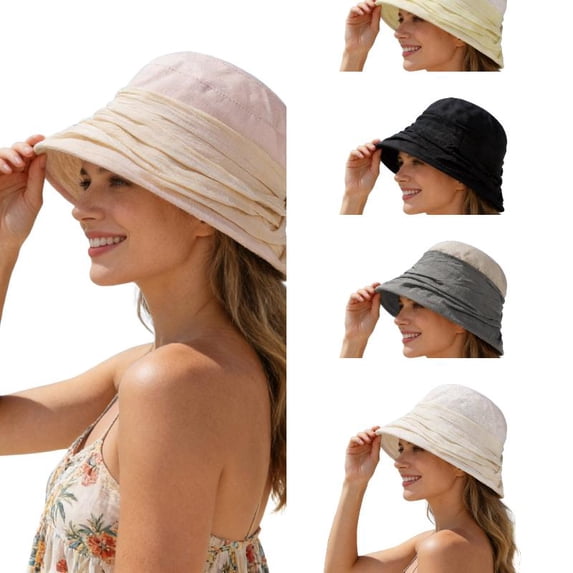 AJGRHE Womens Fashionable Slouchy Crinkle Patchwork Beret Hat Casual Wide Brim Sun Cap Womens Sun Hat Organic Cotton Japanese Design Soft UV Protection Pink One Size