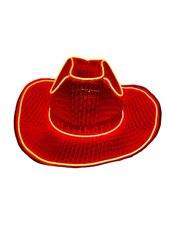 Womens Mens Cowboy Hat Light Up Flashing LED Brim Fun Light Up Hat For Wedding Prom Birthday Party Halloween Christmas Red ONE SIZE