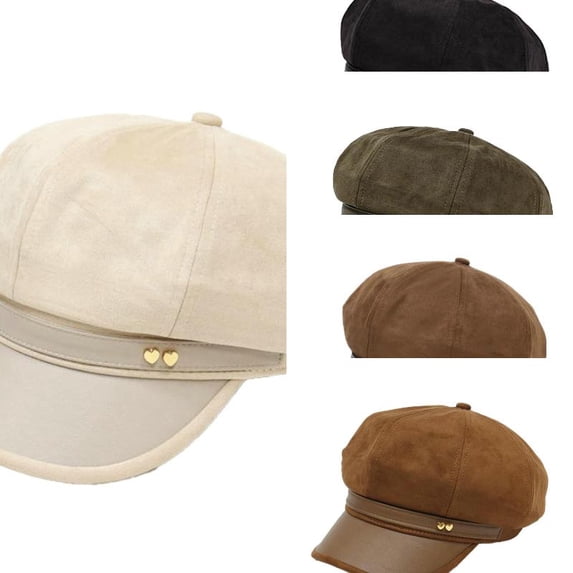 AJGRHE Womens Suede Newsboy Cap 8 Panel Paperboy Caps with Leather Brim Vintage Baseball Hat Baker Cabbie Beret Hats Beige One Size