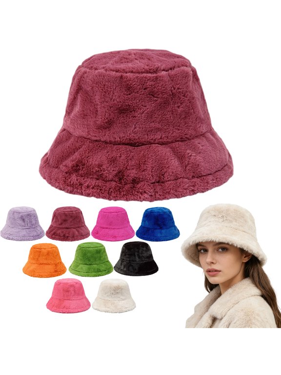Womens Winter Bucket Hat Warm Solid Color Wide Brim Caps Winter Hat Thickened Warm Fisherman Cap For Girls Outdoor Travel Brick Red One Size