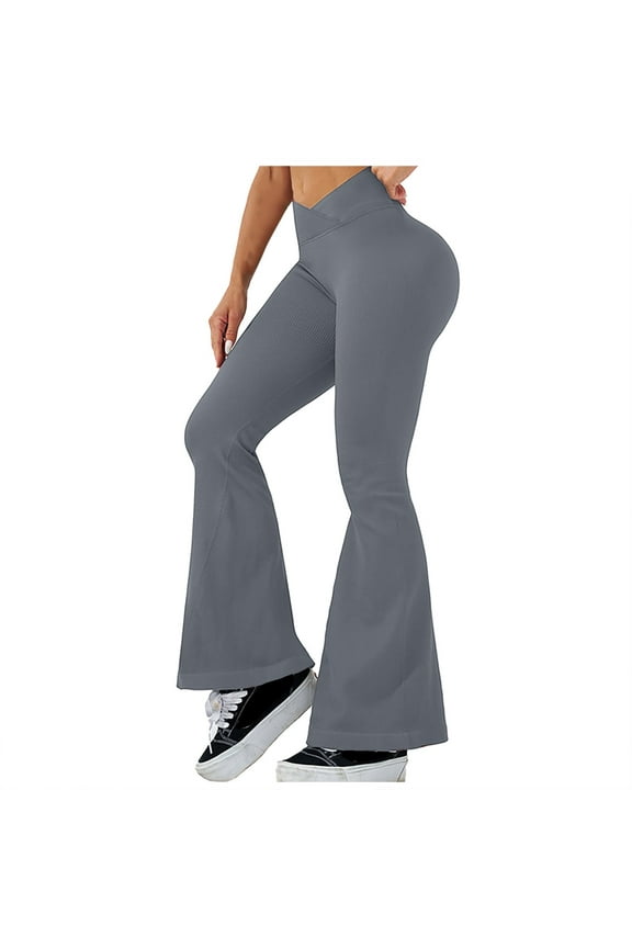 Yoga Leggings High Waisted Flare Leggings for Yoga Wide Leg Stretch Pants Comfortable Workout Wear S Grey