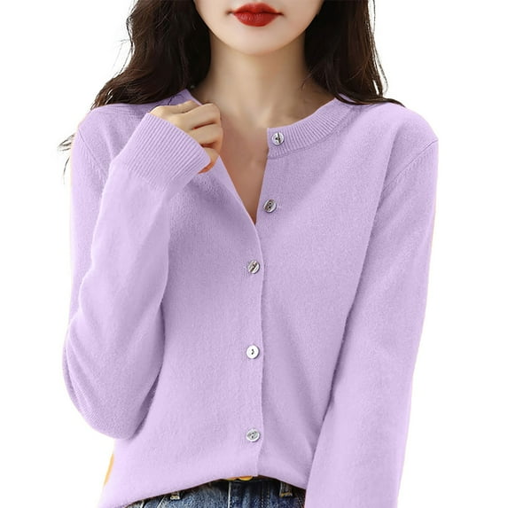 AJHSAKLt Cardigan Sweaters for Women Long Sleeve Color Crochet Fall Sweater Purple