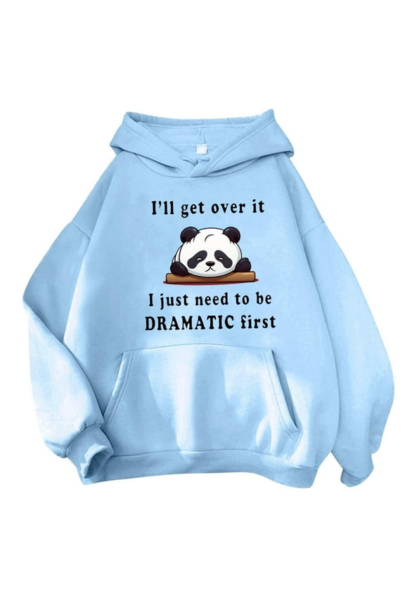 Comfrt Hoodie Oversized for Teen Girls Cute Panda Letter Graphic Drawstring Hooded Sweatshirts Hoodies For Women Light Blue