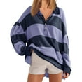 thumbnail image 1 of AJHSAKLt Hoodies for Women Oversized Sweatshirts Fall Fashion 2025 Striped Color Block Long Sleeve Button V Neck Pullover Tops Essentials Hoodie Blue3, 1 of 5