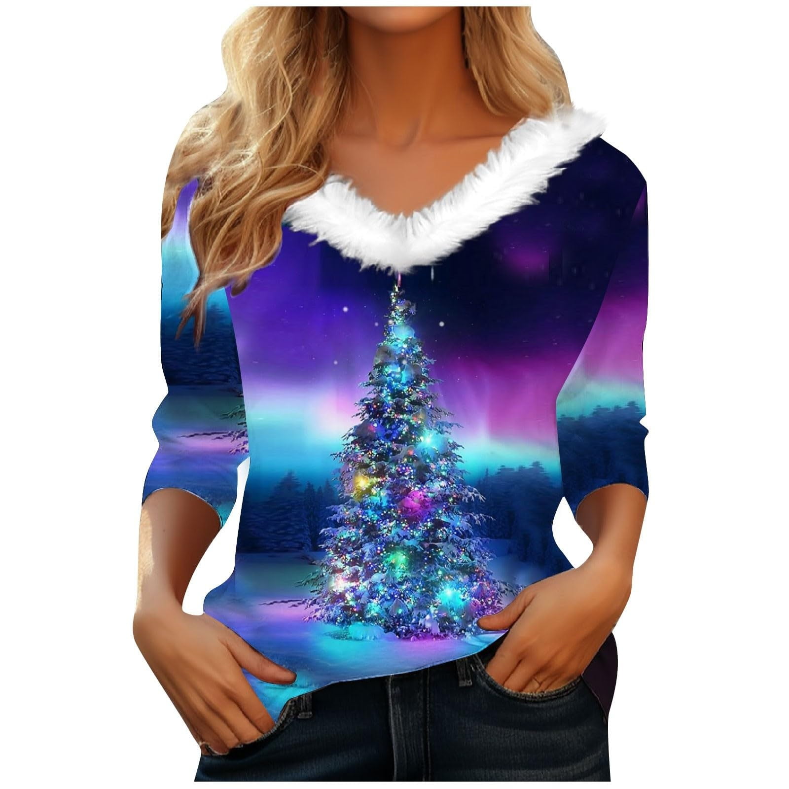 AJHSAKLt Ladies Tops And Blouses Womens Christmas Shirts Long Sleeve V — free download