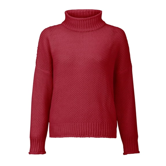 AJHSAKLt Pullover Sweaters for Women Knitted Sweater Clothing Thick Thread High Neck Lightweight Sweaters for Women Red