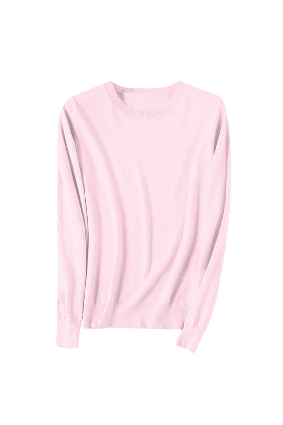 Pullover Sweaters for Women Light Long Sleeve Crew Neck Lightweight Soft Knitted Blouse Lightweight Sweaters for Women Pink