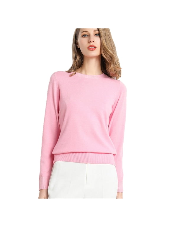 Pullover Sweaters for Women New Round Neck Long Sleeve Loose Solid Knit Bottom Shirt Lightweight Sweaters for Women Pink