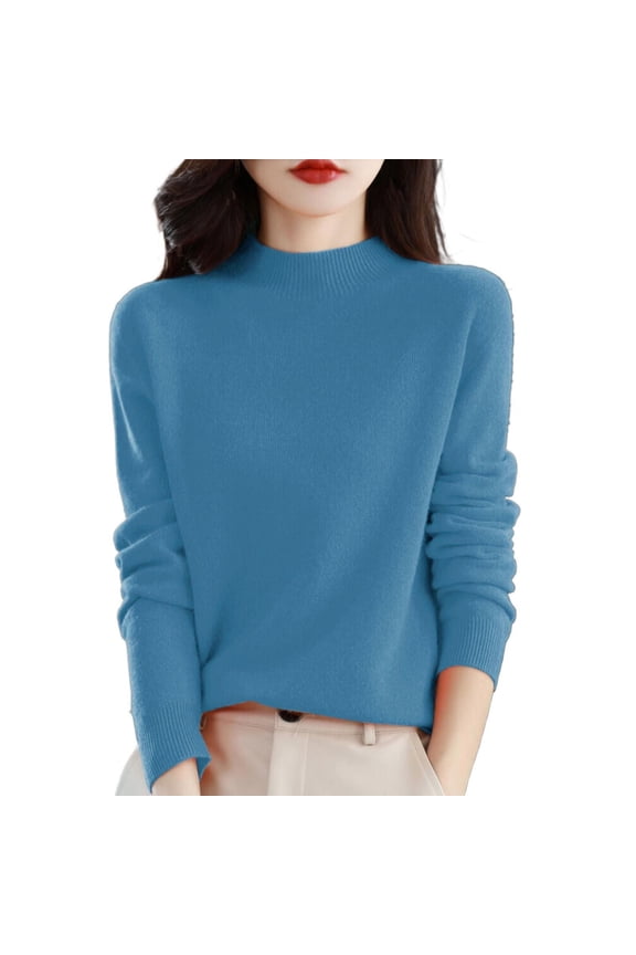 Sweaters for Women Semi Turtleneck Sweater Long Sleeve Solid Color Pullover With A Base Shirt Autumn And Winter Warm Loose Fall Sweater Light Blue