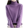 thumbnail image 1 of AJHSAKLt Sweaters for Women Autumn New Turtleneck Sweater Ladies Loose Large Size Thick Knitted Bottom Shirt Fall Sweater Purple, 1 of 4