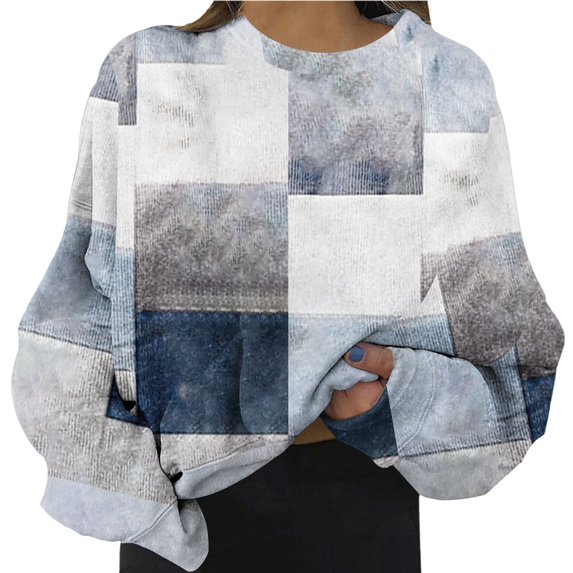AJHSAKLt Sweatshirt for Women Graphic Crewneck Tops Loose Fitting Pullover Printed Long Sleeved Versatile Casual Sweater Essentials Hoodie Light Blue