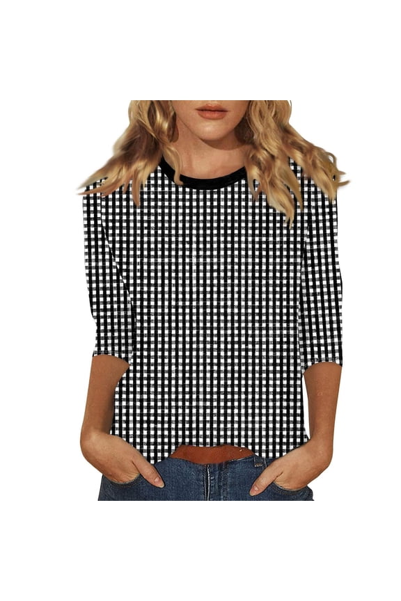 T Shirts for Women 2025 New Women's Shoulder Seven Quarter Sleeve Shirt Summer Top Women's Clothing Black