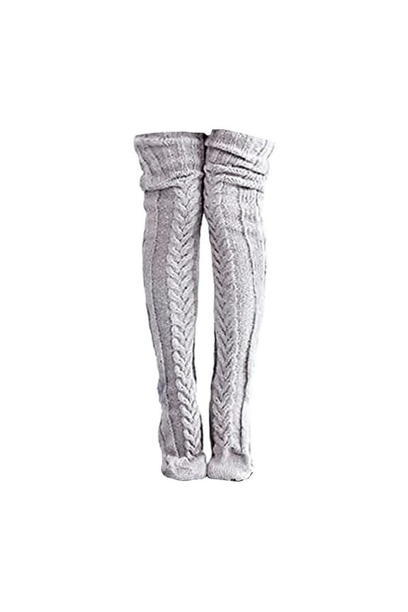Thigh High Socks Women's Cable Knitted Boot Extra Long Winter Stockings Over Knee Leg Warmers Socks for Women Grey