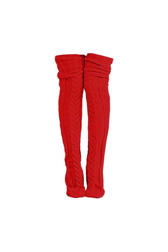 Thigh High Socks Women's Cable Knitted Boot Extra Long Winter Stockings Over Knee Leg Warmers Socks for Women Red