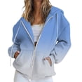 thumbnail image 1 of AJHSAKLt Zip Up Hoodie Women's Fall Jacket Oversized Pocket Sweatshirt Casual Clothing Zipper Track Solid Color Long Sleeve Tops Womens Hoodies Blue, 1 of 5