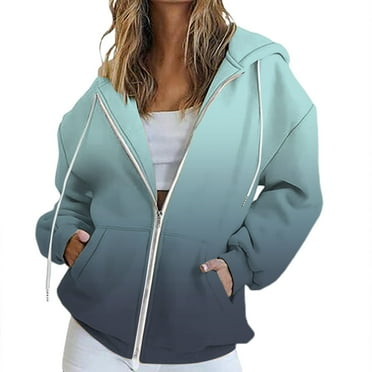 AJHSAKLt Zip Up Hoodie Women's Fall Jacket Oversized Pocket Sweatshirt Casual Clothing Zipper Track Solid Color Long Sleeve Tops Womens Hoodies Grey