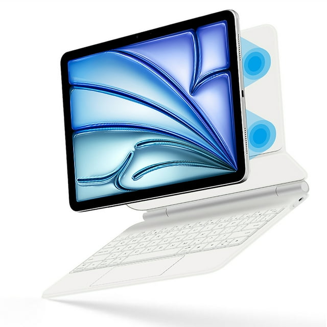 AJIUYU Magic keyboard for iPad Air 13 Inch M2 2024 Backlight TrackPad Smart Keyboards Cover Magnetic Case Folio 2018-2022 iPad Pro 12.9" White