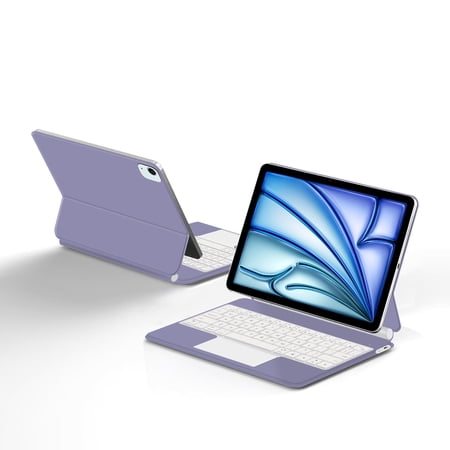 AJIUYU Magic keyboard for iPad Air 11 Inch M2 2024 Air 5th 4th generation 10.9" Backlight TrackPad Smart Keyboards Cover Magnetic Case Folio 2018-2022 iPad Pro 11" Purple