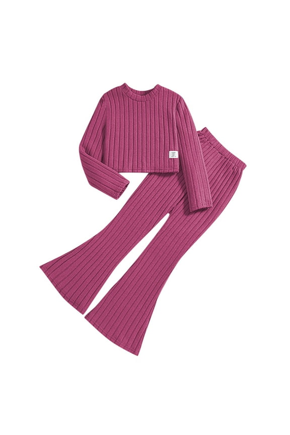 AJIWYH 2 Piece Outfits for Girls Long Sleeve solid color Sweatshirt and Sweatpants Relaxed Joggers Set with Pockets (Hot Pink,7-8 Years)