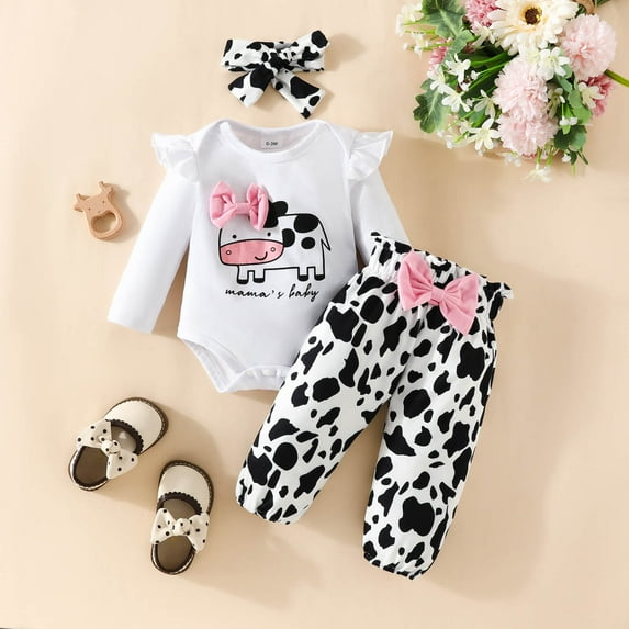 AJIWYH 2t Girl Clothes Cartoon Dairy Cow Prints Romper Bodysuit Pants Headbands Outfits White