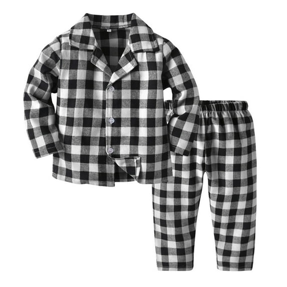 AJIWYH Baby Boy Pajamas Toddler Kids Baby Boys Girls Plaids Print Pajamas Winter Coats Pants Outfits Set (White,2-3 Years)